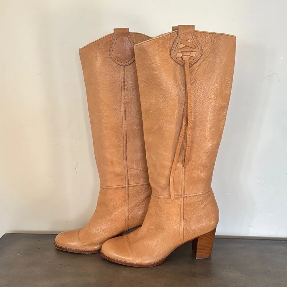 Coach Selena Tan Leather Knee-High Heeled Boots Western Boho Women’s Size 11 EUC